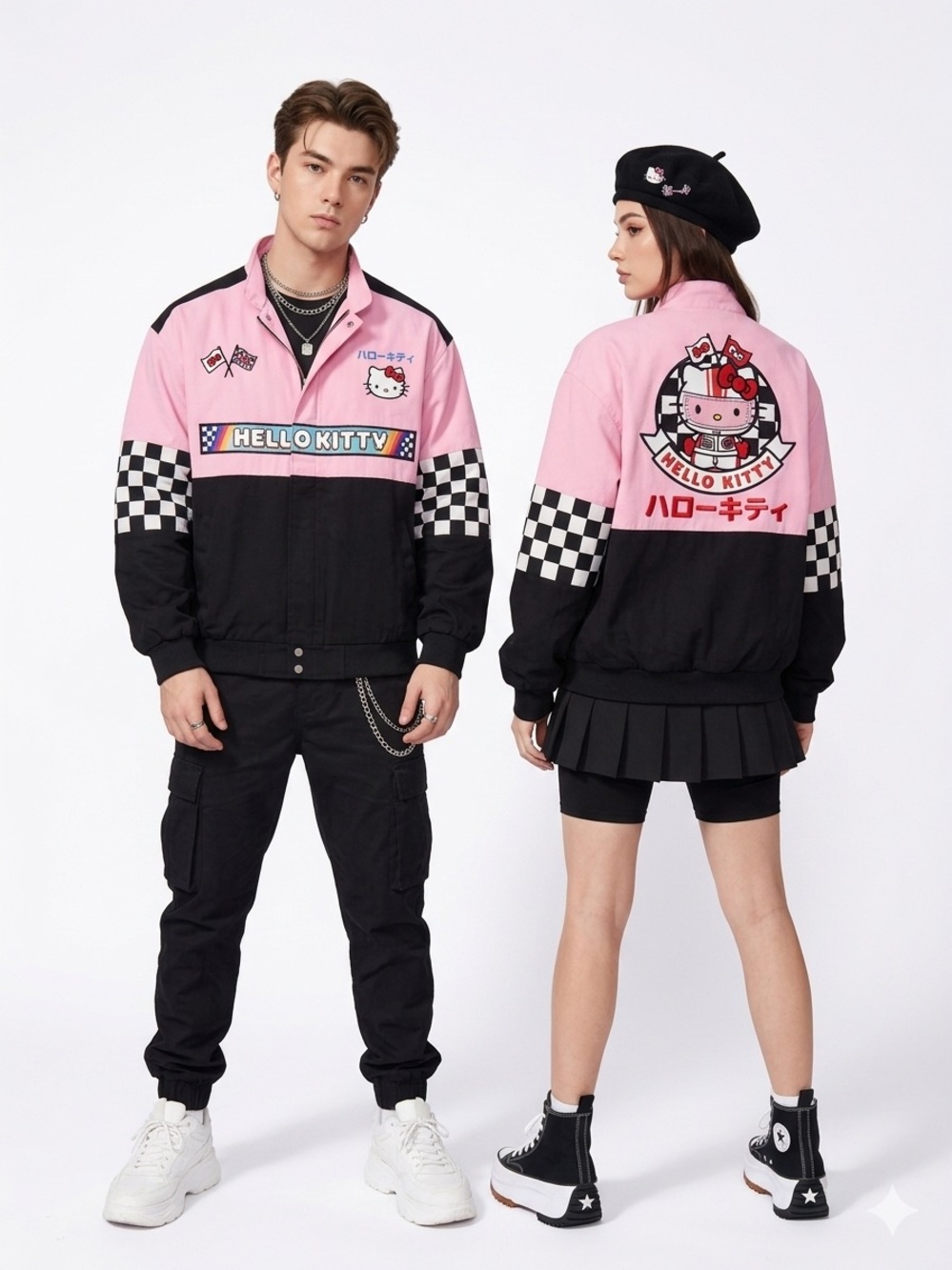 Hello Kitty Pink and Black Checkerboard Racing Jacket